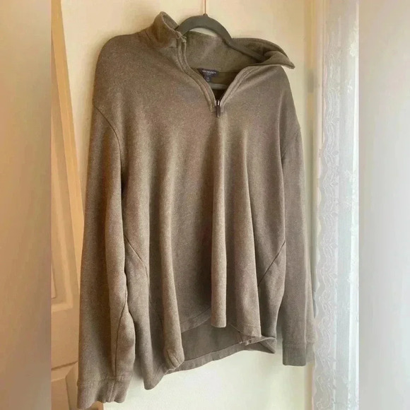 Van Heusen Cotton Pullover Quarter Zip Sweatshirt Men’s Tan Light Brown Shirt - Picture 1 of 7